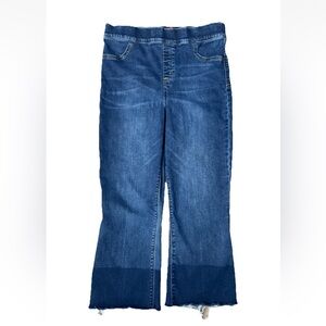 Spanx Cropped Flare Denim Jeans Pull-On Raw Hem Blue High Rise 20231R Size XL